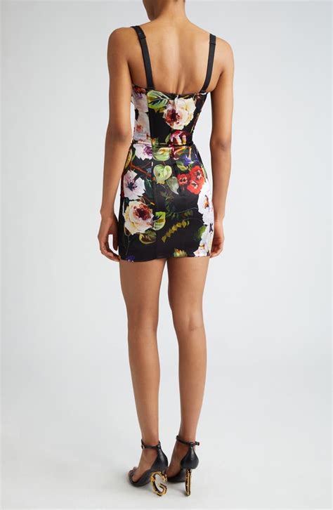 Dolce&Gabbana Rose Garden Print Satin Corset Mini Dress